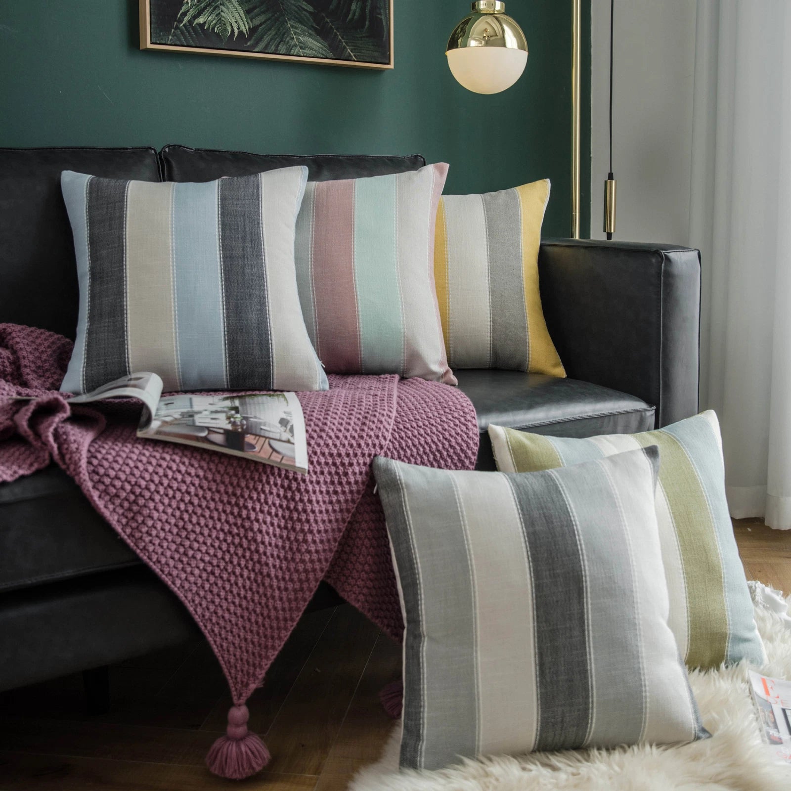 1pc Striped Square Pillowcase Sofa Throw Cushion Cover Bed Pillow Case 45cm 60cm