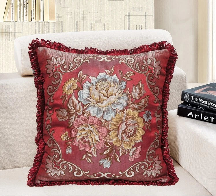 22x22" Classic Vintage Cushion COVER Jacquard Floral Sofa Home Decor Pillow Case