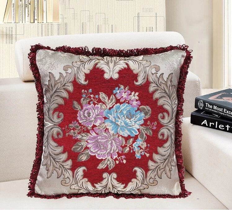 22x22" Classic Vintage Cushion COVER Jacquard Floral Sofa Home Decor Pillow Case