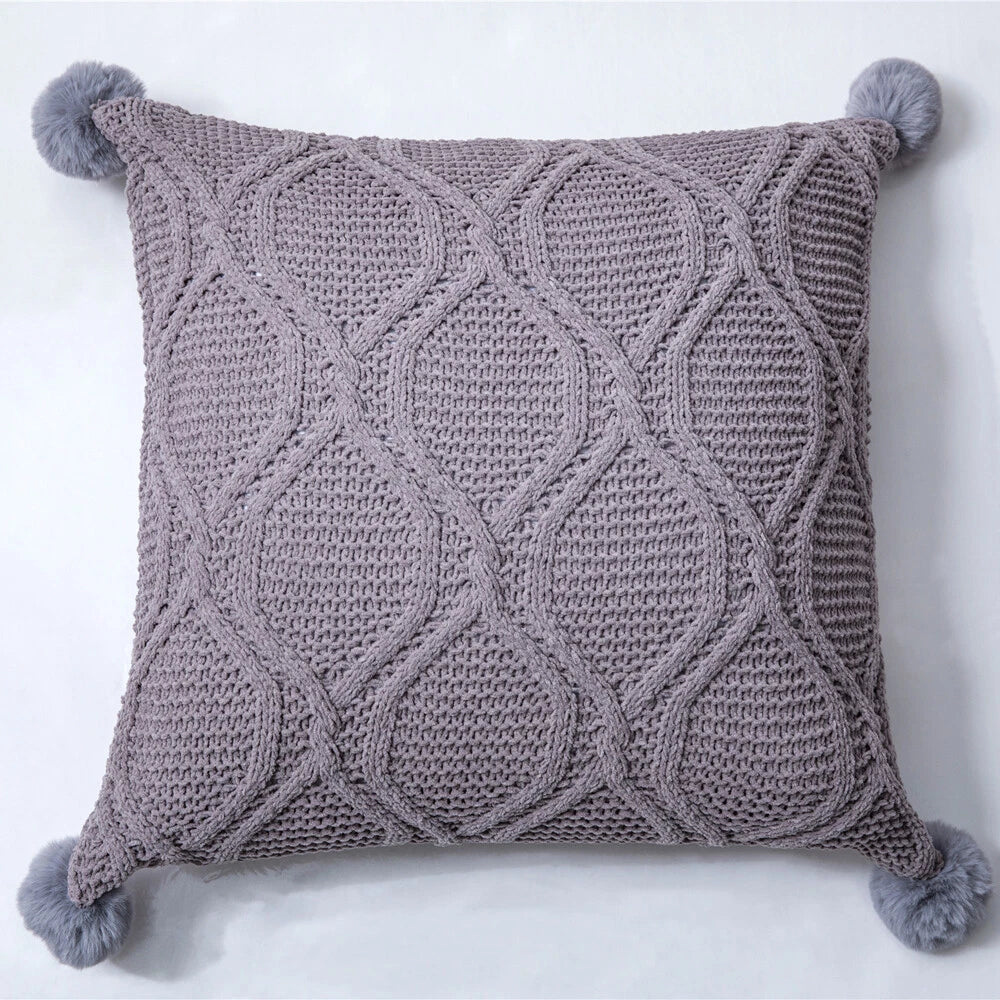 18" Knitted Pillow Case Sofa Bed Soft Pompom Ball Waist Throw Cushions Cover New
