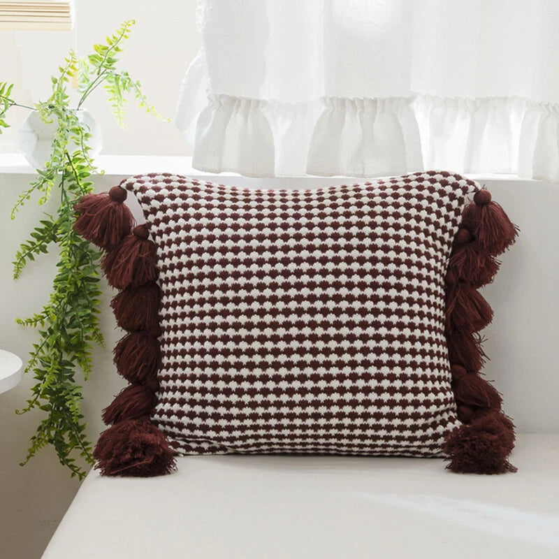 Knitted Tassel Thread Throw Cushion Cover Sofa Bed Office Pillowcase Pillow Case