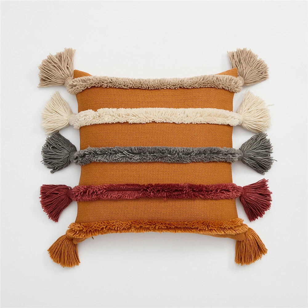 Knitted Pillowcase Throw Waist Cushion Cover Tassel Pillow Case Sofa Bed 45*45cm