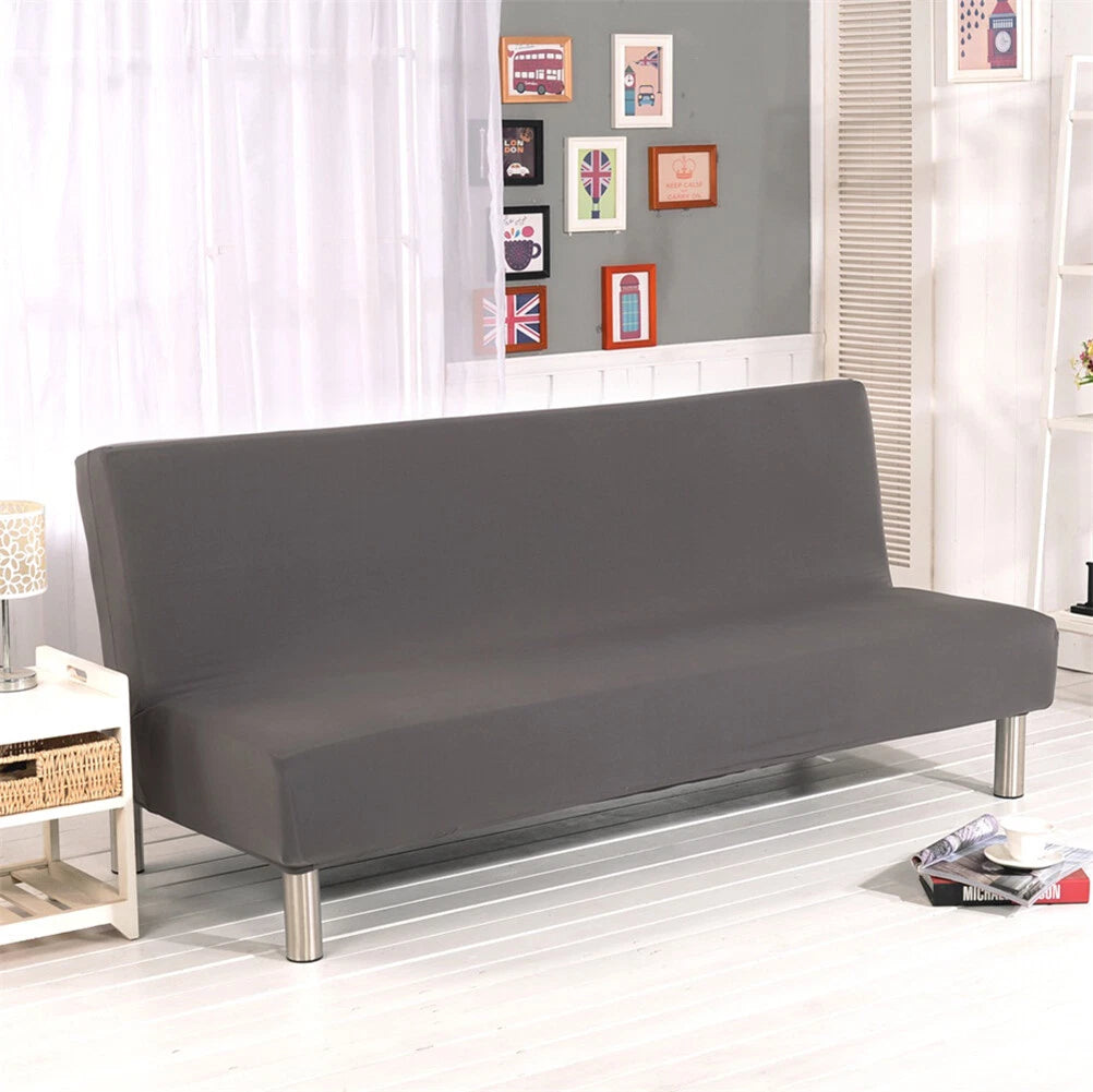 Armless Sofa Bed Cover Stretch Slipcover Solid Protector Spandex Plush Trim
