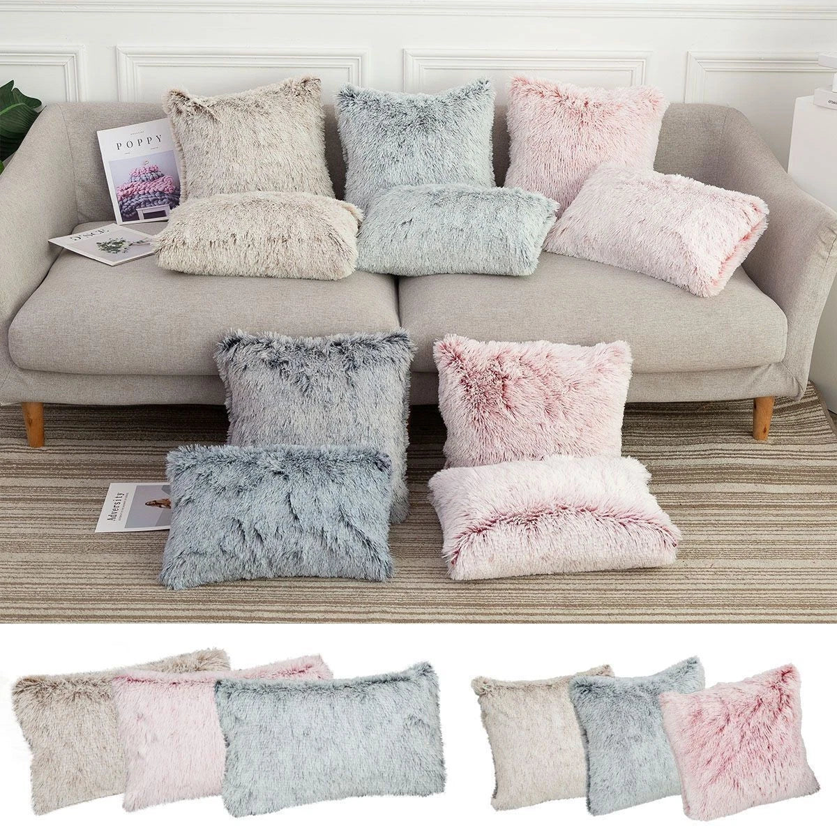 Velvet Plush Fur Faux Pillow Case Bed Sofa Waist Throw Cushion Cover Home Decor