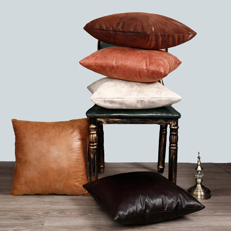 Retro Luxury Faux PU Leather Pillow Case Cushion Cover Throw Sofa Bed Home Decor