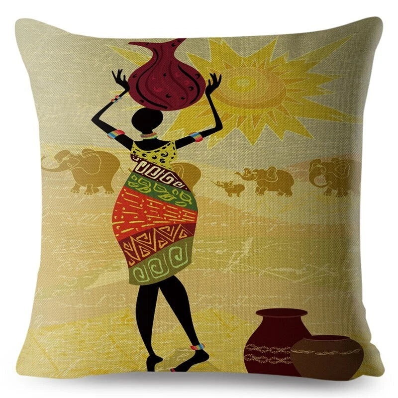 African Girl Style Design Linen Pillow Case Printed Car Cushion Cover Sofa Bed