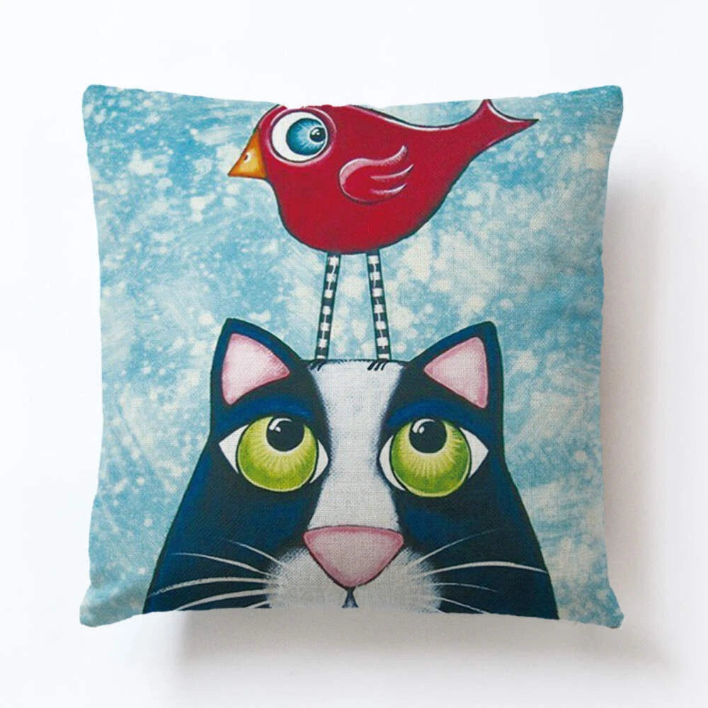 Cat Cushion Covers Linen Pillowcase Sofa Decoration 18x18 inch