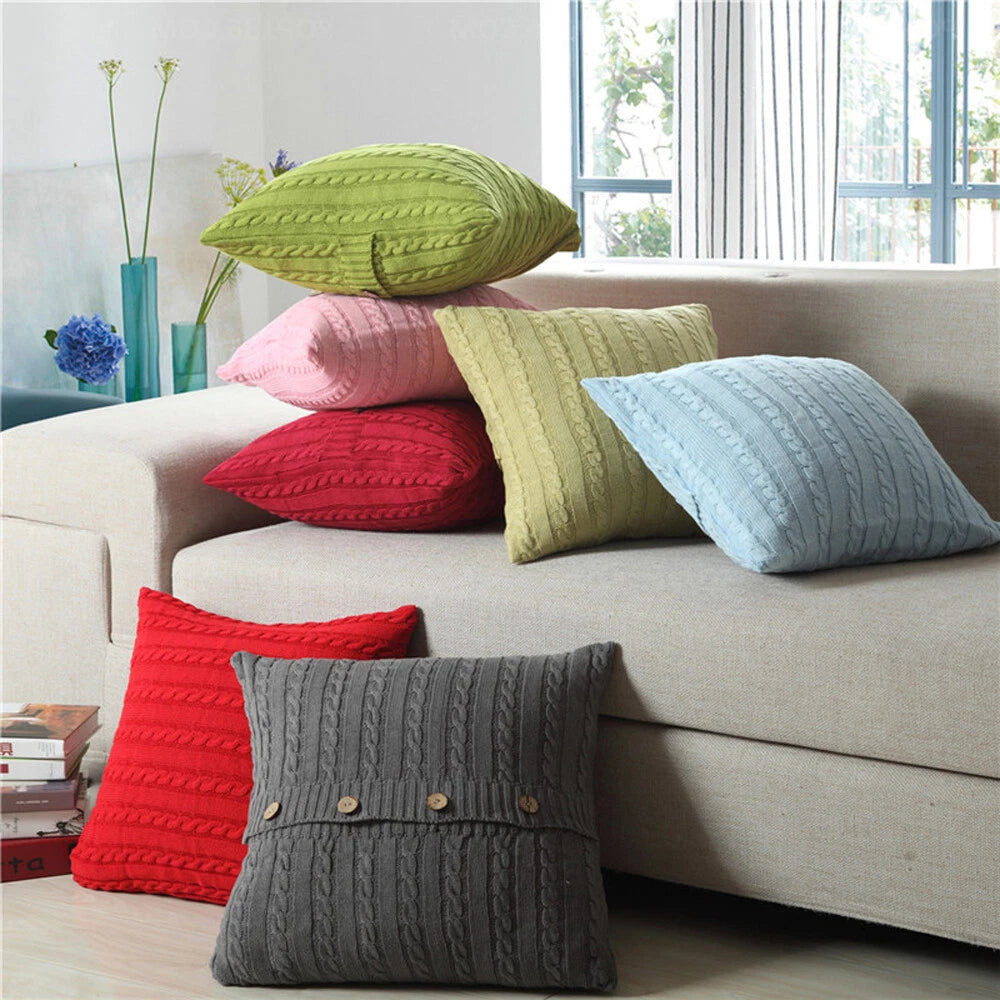 18'' Knitted Pillowcase Buttons Sofa Bed Throw Waist Cushion Covers Home Decor