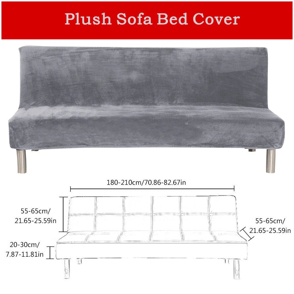 Velvet Armless Sofa Bed Cover Folding Futon Cover Sofa Slipcover 180-210cm