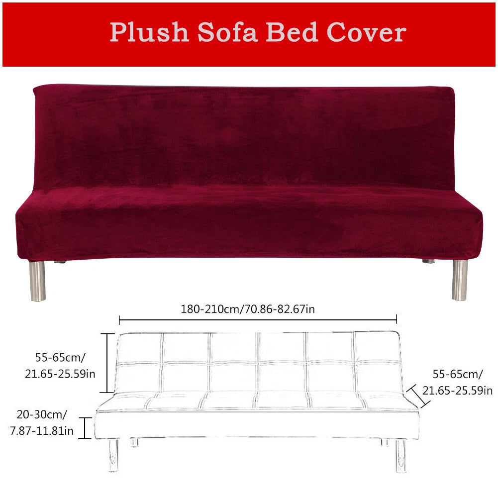 Velvet Armless Sofa Bed Cover Folding Futon Cover Sofa Slipcover 180-210cm