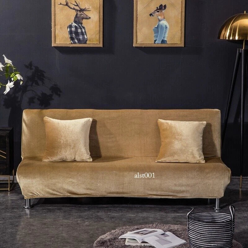 Velvet Thick Futon Cover Armless Sofa Bed Cover Stretch Folding Couch Slipcover