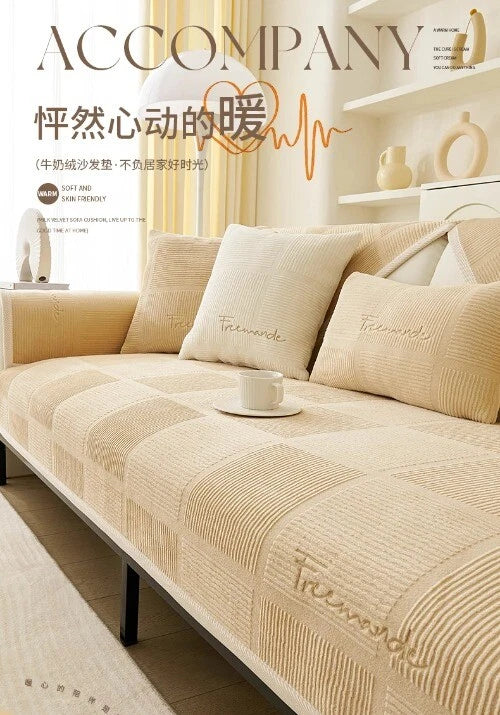 2025 New Winter Milk Plush Sofa Cover for Living Room Plush Sofa Cushion Mat