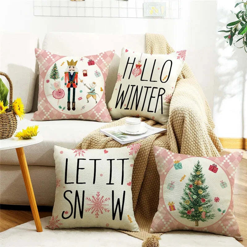 Pink Christmas Tree Pillowcase -  Cushion Cover for Sofa, Living