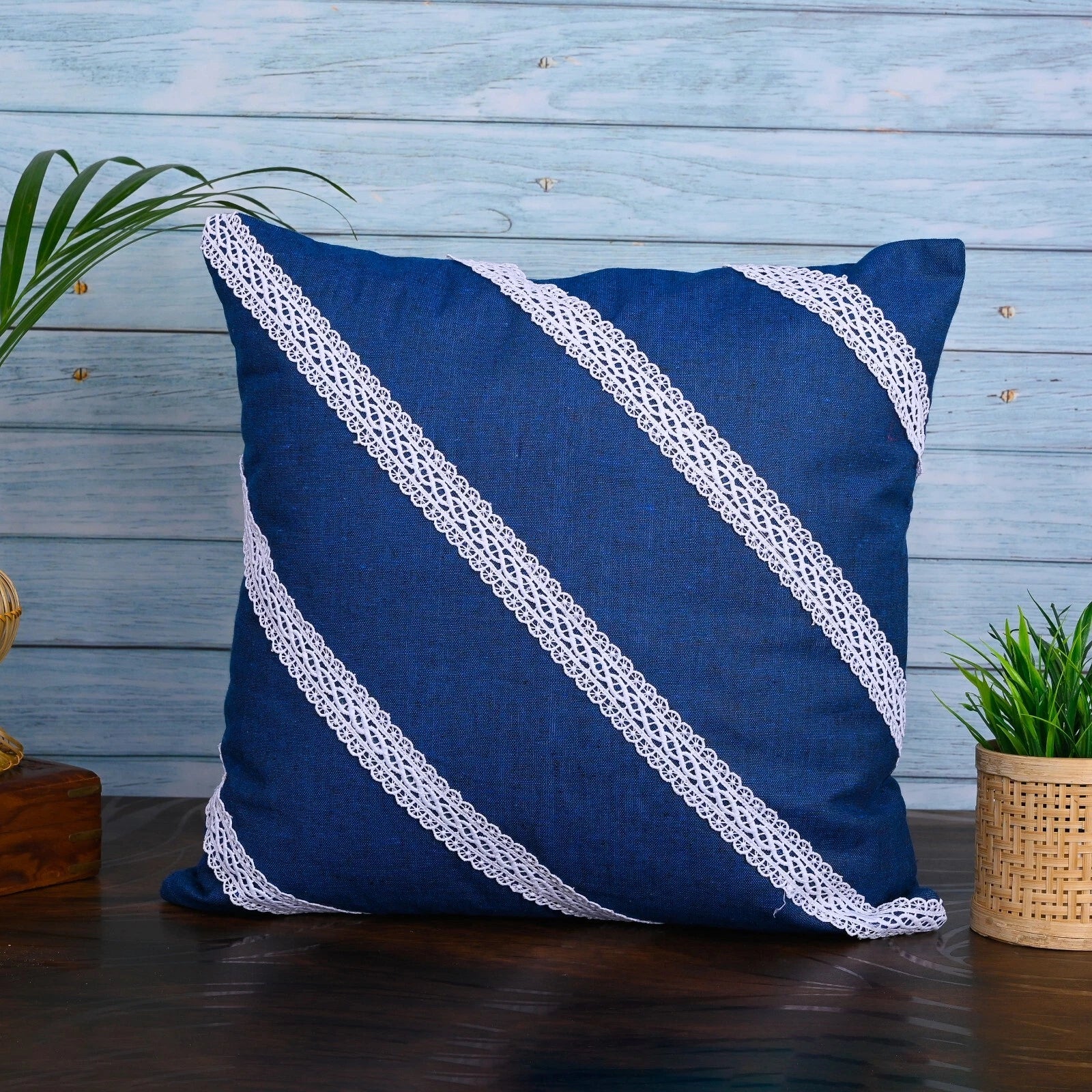 Decorative Cushion Cover Cotton Throw Pillow Case Home Sofa Decor Diagonal Lace
