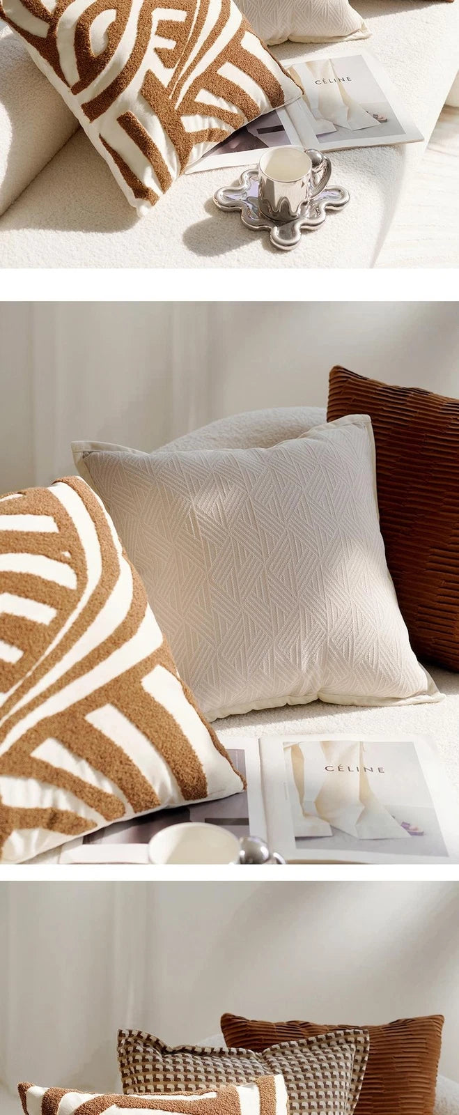 45x45cm Brown Vintage Nordic Throw Pillow Cover Cream Light Luxury Sofa Cushion