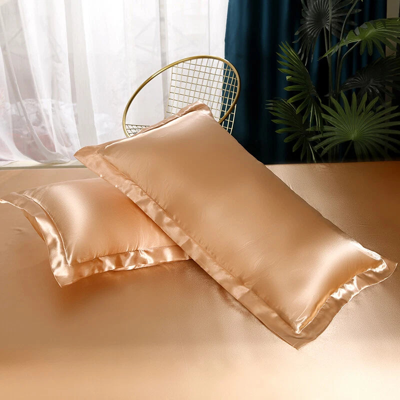 2pcs Satin Pillowcase Solid Color Pillow Covers Sofa Throw Cushion Covers Decor