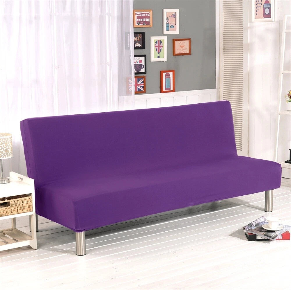Armless Sofa Bed Cover Stretch Slipcover Solid Protector Spandex Plush Trim