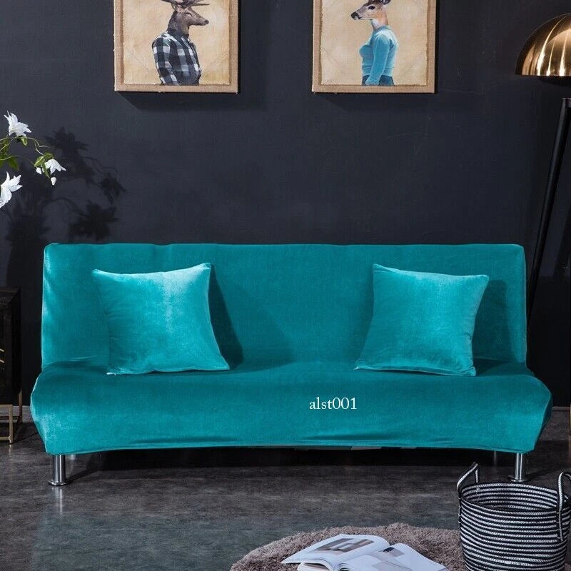 Velvet Thick Futon Cover Armless Sofa Bed Cover Stretch Folding Couch Slipcover
