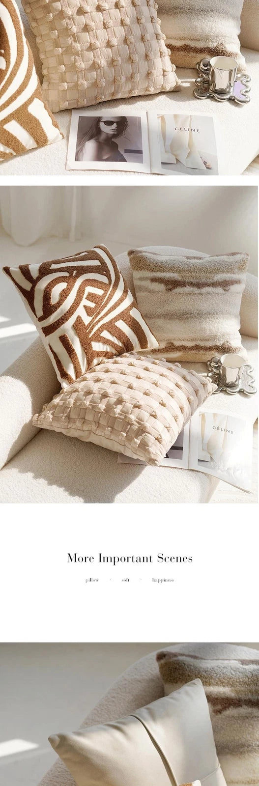 45x45cm Brown Vintage Nordic Throw Pillow Cover Cream Light Luxury Sofa Cushion