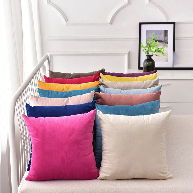 16" Solid Velvet Cushion Cover Candy Color Pillow Case For Sofa Car Home Decor