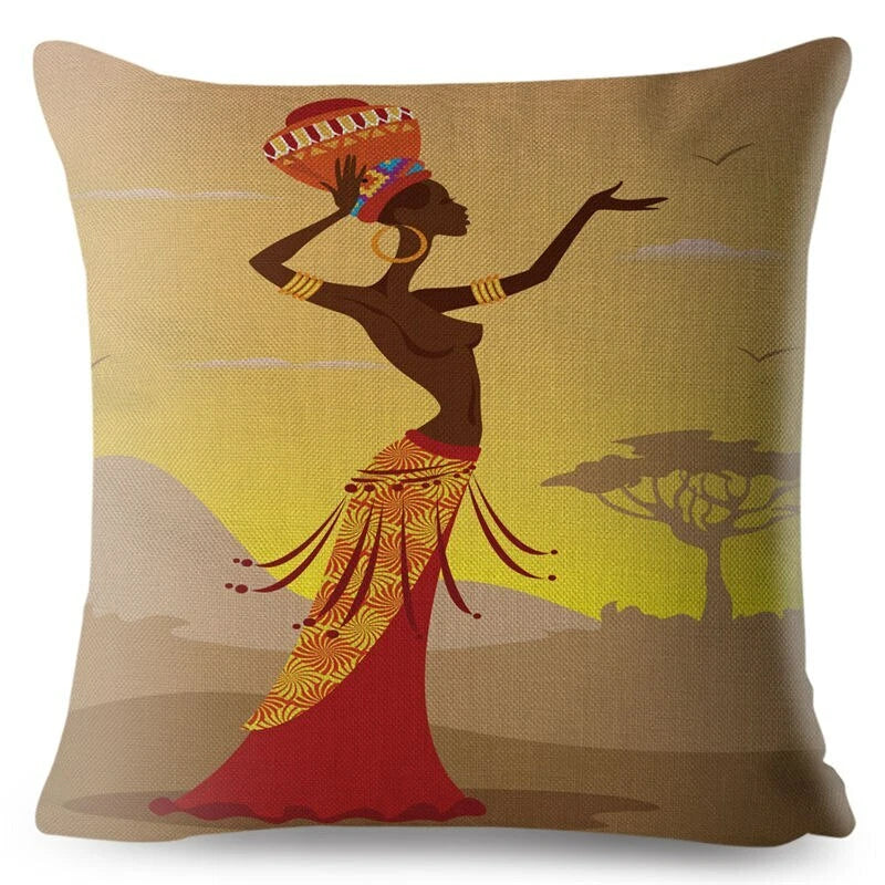 African Girl Style Design Linen Pillow Case Printed Car Cushion Cover Sofa Bed