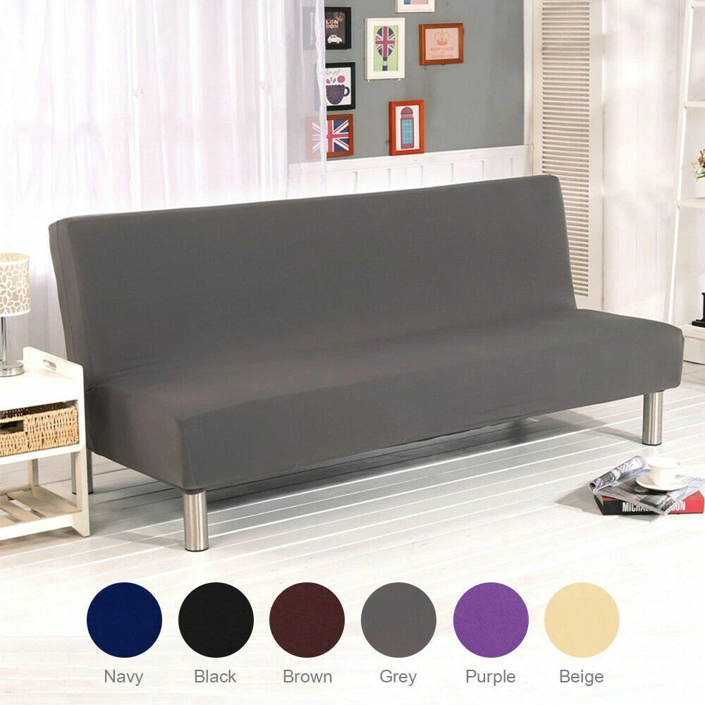 Armless Sofa Bed Cover Stretch Slipcover Solid Protector Spandex Plush Trim