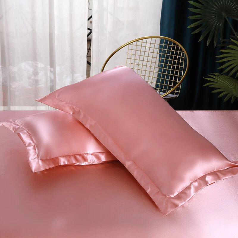 2pcs Satin Pillowcase Solid Color Pillow Covers Sofa Throw Cushion Covers Decor