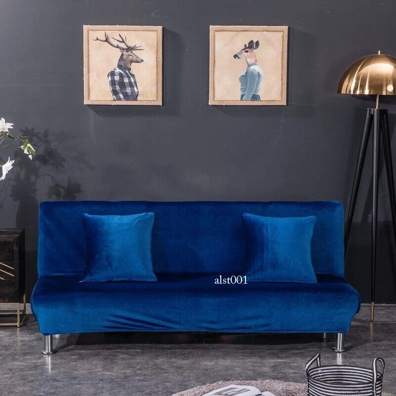 Velvet Thick Futon Cover Armless Sofa Bed Cover Stretch Folding Couch Slipcover