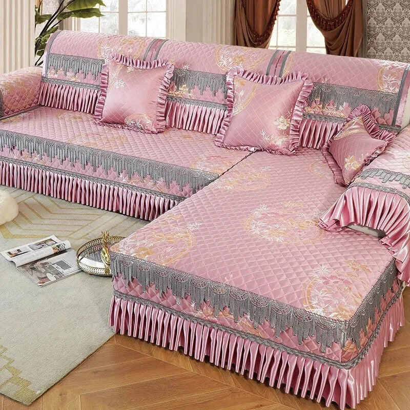 Classical Lace Couch Covers Jacquard Quilted Seat Cushion Universal Skirt Towel