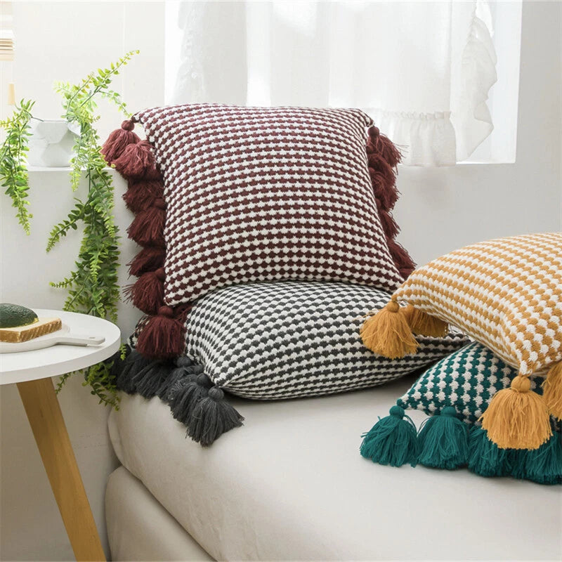 Knitted Tassel Thread Throw Cushion Cover Sofa Bed Office Pillowcase Pillow Case