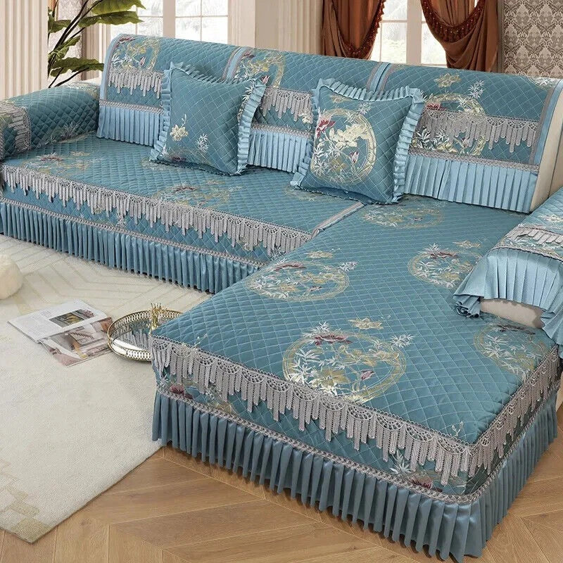 Classical Lace Couch Covers Jacquard Quilted Seat Cushion Universal Skirt Towel