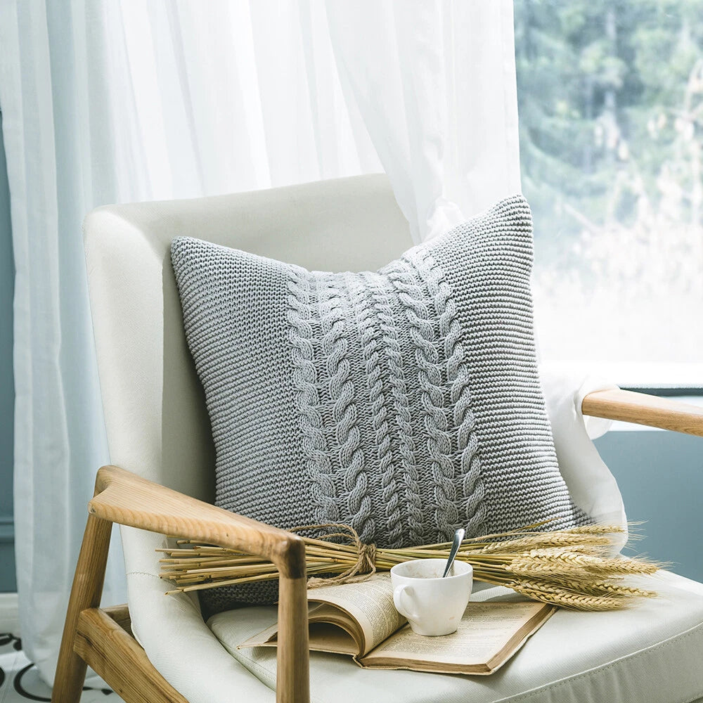 1PC Gray Knitted Sofa Bed Pillowcase Cover Waist Throw Cushions Cover Home Decor