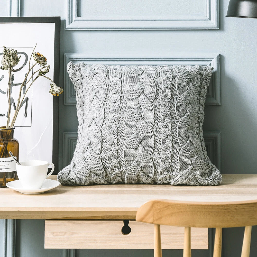 1PC Gray Knitted Sofa Bed Pillowcase Cover Waist Throw Cushions Cover Home Decor
