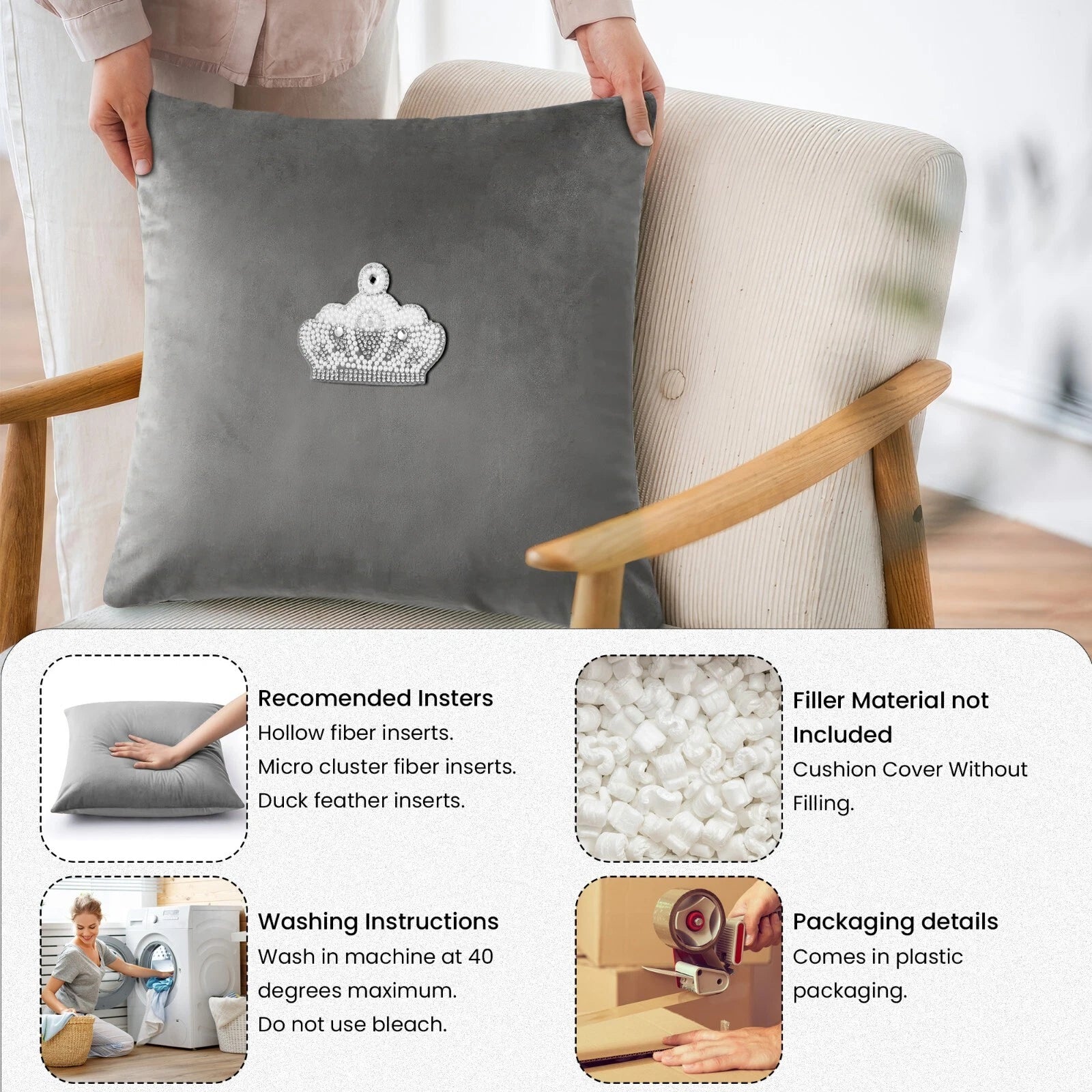 Velvet Cushion Covers Square Sofa Pillow Cases Pack of 4, 3, 2  Bed Sofa Decor