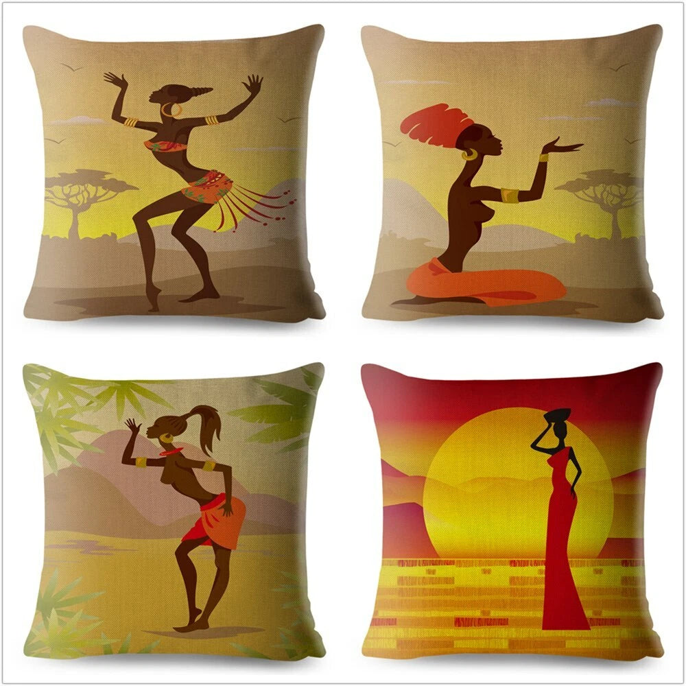 African Girl Style Design Linen Pillow Case Printed Car Cushion Cover Sofa Bed