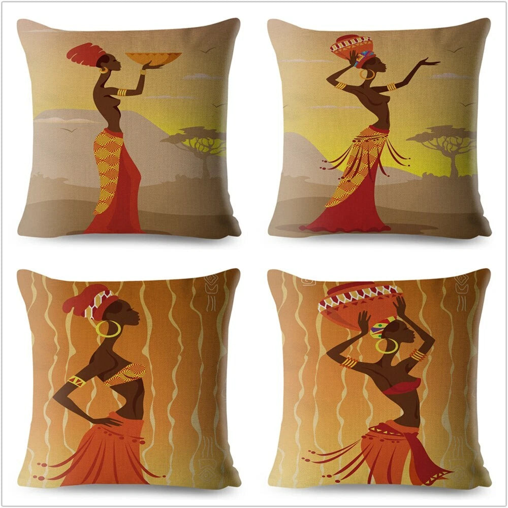African Girl Style Design Linen Pillow Case Printed Car Cushion Cover Sofa Bed