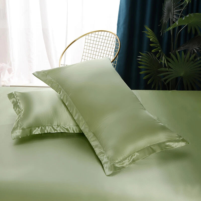 2pcs Satin Pillowcase Solid Color Pillow Covers Sofa Throw Cushion Covers Decor