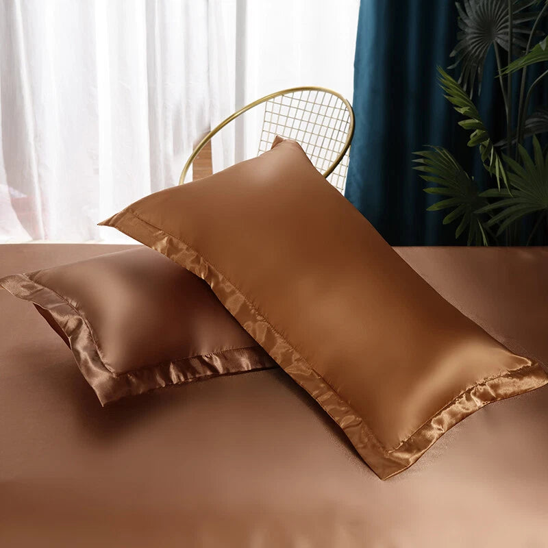 2pcs Smooth Satin Pillowcase 48*74cm Solid Color Sofa Cushion Covers Home Decor