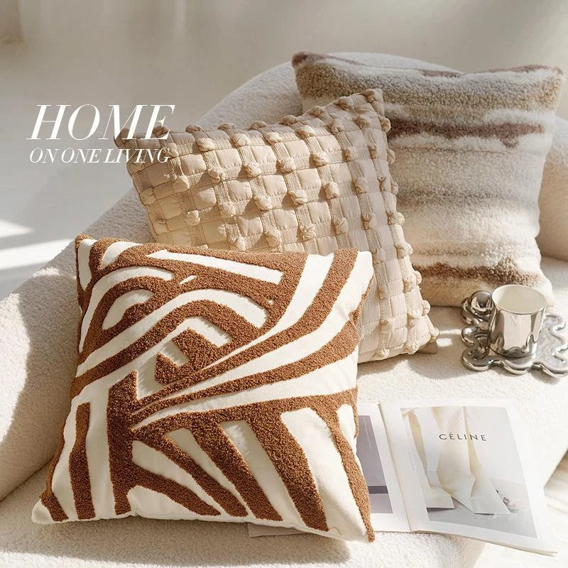 45x45cm Brown Vintage Nordic Throw Pillow Cover Cream Light Luxury Sofa Cushion