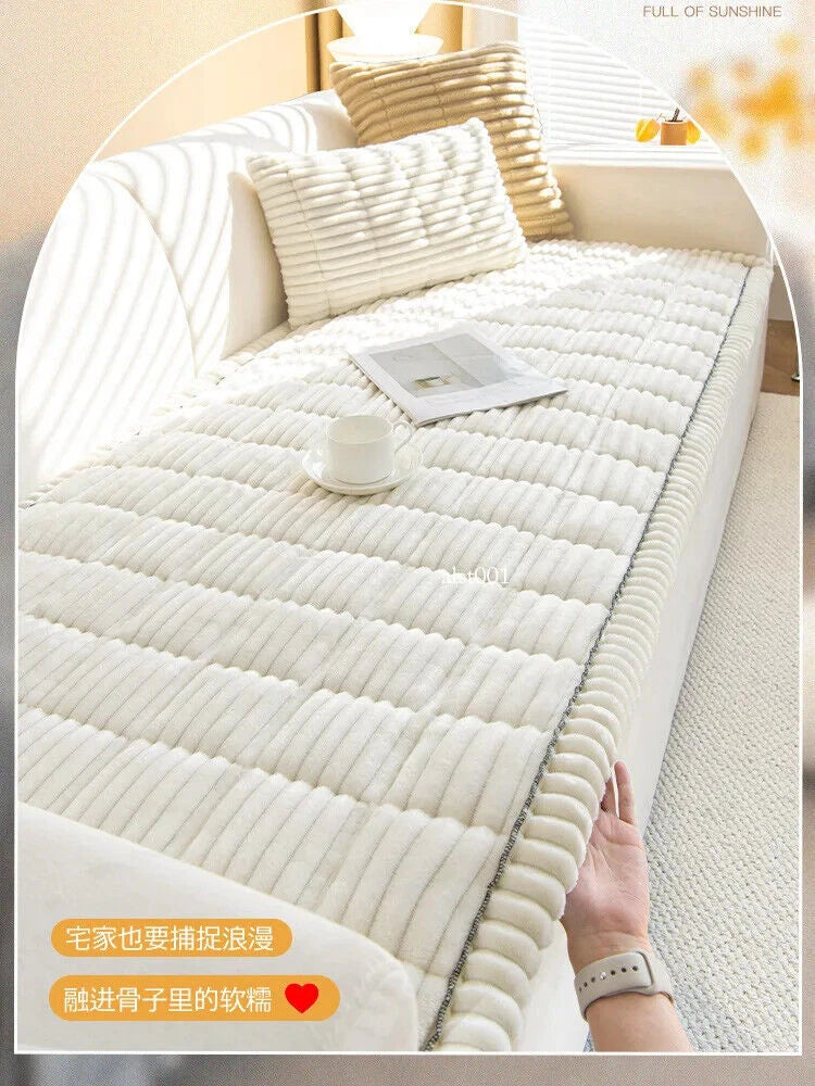 New Corduroy Quilted Sofa Towel Winter Warm Thickening Plush Cushion Couch Cover