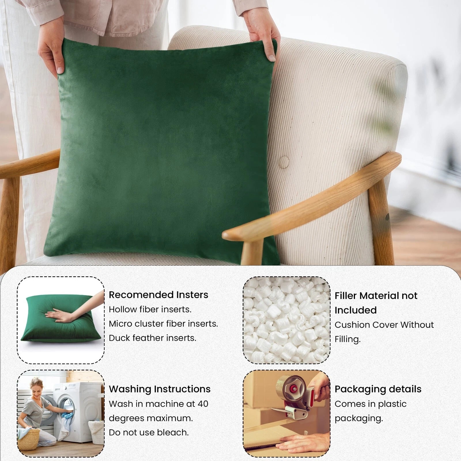 Velvet Cushion Covers Square Sofa Pillow Cases Pack of 4, 3, 2  Bed Sofa Decor