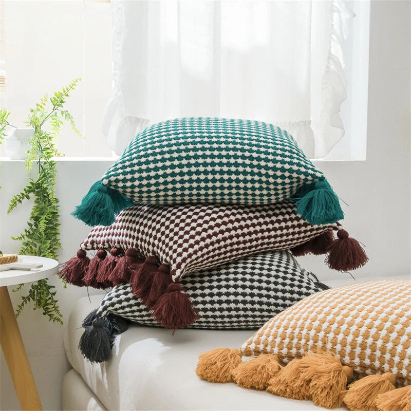 Knitted Tassel Thread Throw Cushion Cover Sofa Bed Office Pillowcase Pillow Case
