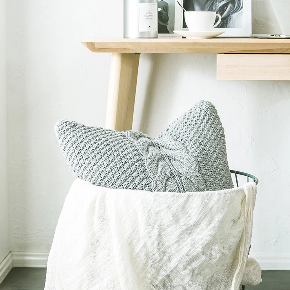 1PC Gray Knitted Sofa Bed Pillowcase Cover Waist Throw Cushions Cover Home Decor