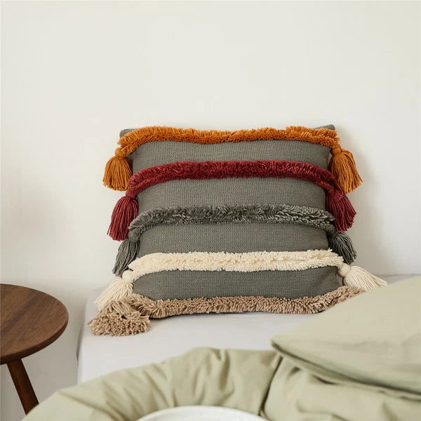 Knitted Pillowcase Throw Waist Cushion Cover Tassel Pillow Case Sofa Bed 45*45cm