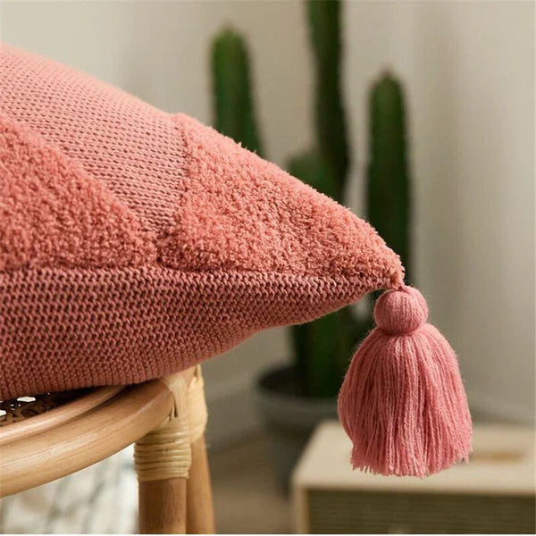 Knitted Cushion Cover Pom Pom Tassel Pillowcase Fringe Sofa Bed Throw Home Decor