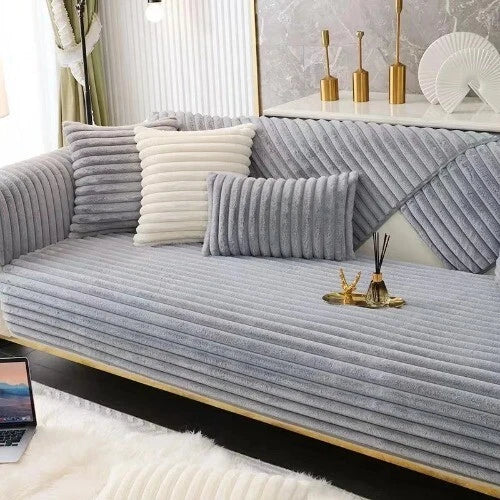 Rabbit Plush Quilted Sofa Towel Winter Warm Thick Plush Couch Cover L-shaped