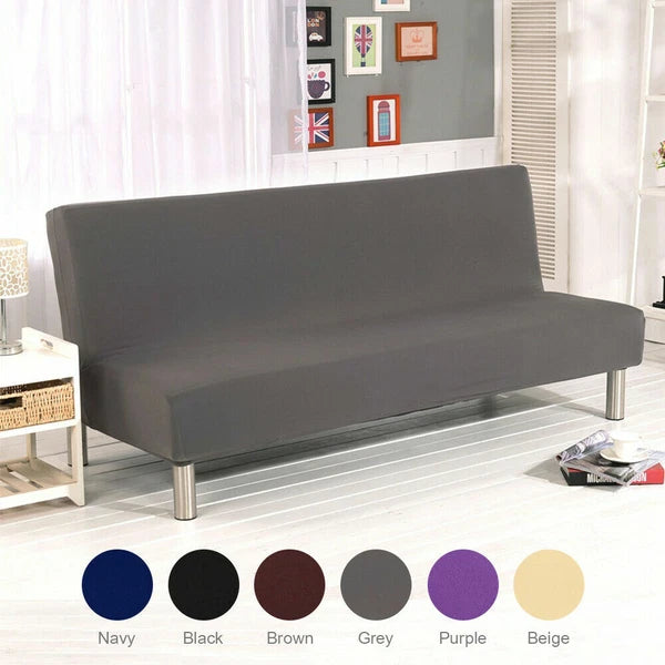Armless Sofa Bed Cover Stretch Slipcover Solid Protector Spandex Plush Trim