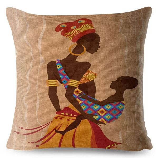African Girl Style Design Linen Pillow Case Printed Car Cushion Cover Sofa Bed