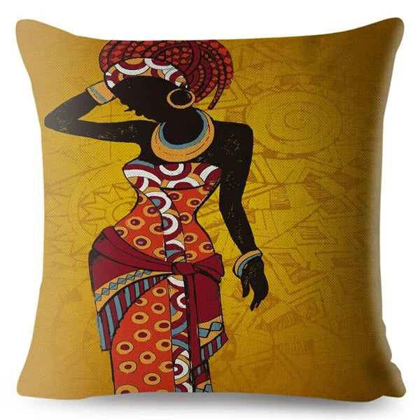 African Girl Style Design Linen Pillow Case Printed Car Cushion Cover Sofa Bed