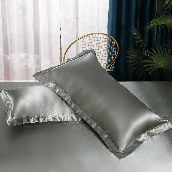 2pcs Smooth Satin Pillowcase 48*74cm Solid Color Sofa Cushion Covers Home Decor